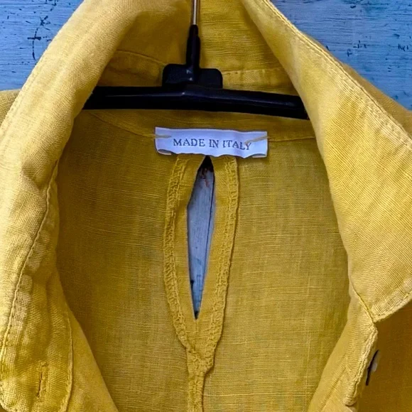 Made in Italy 100% Linen Women's Shirt in Mustard - Picture 10 of 13